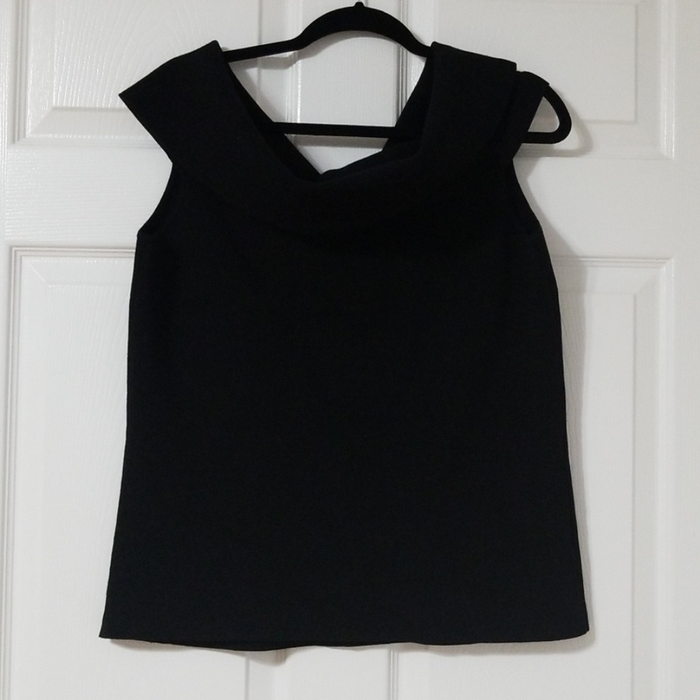 Ann Taylor Sleeveless Boatneck Black Sweater Top